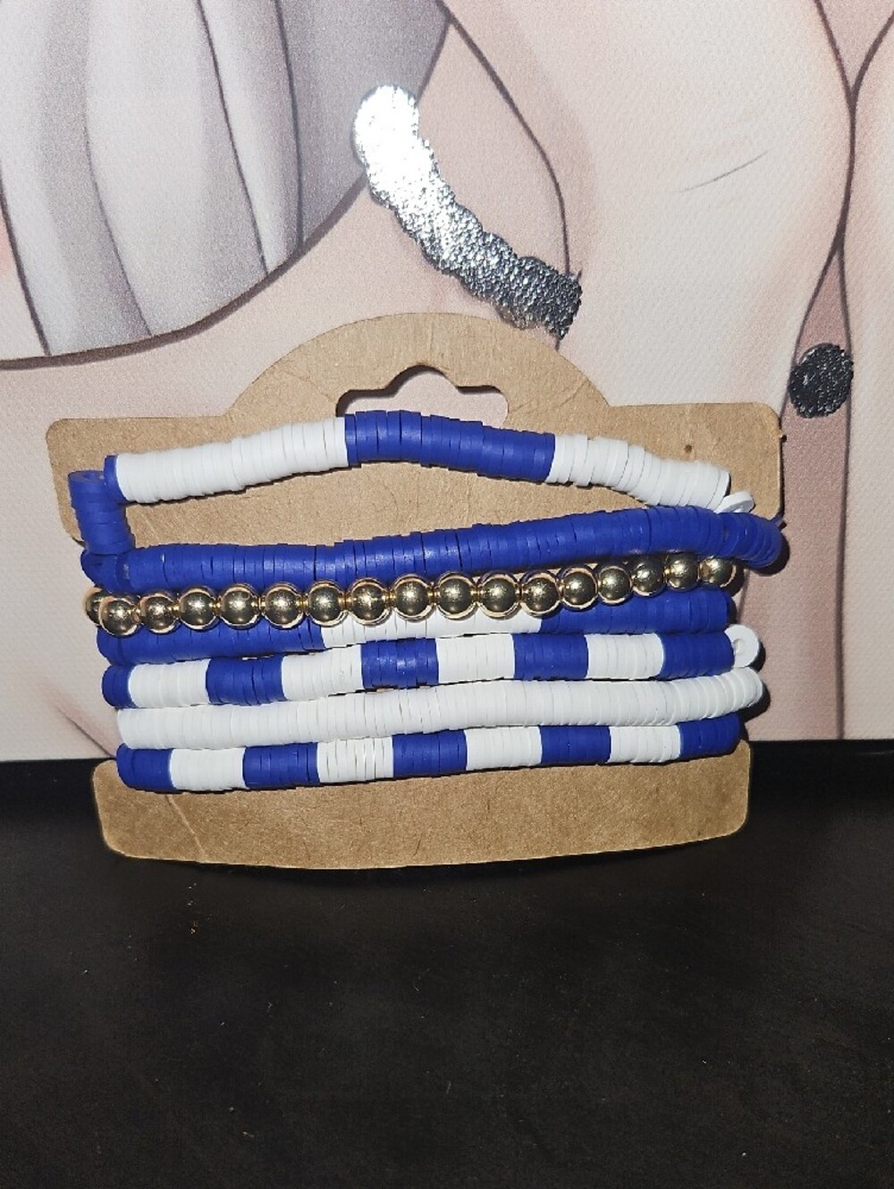 Game Day Blue & White Beaded Football Bracelet Stack New Without Tag - Picture 4 of 6